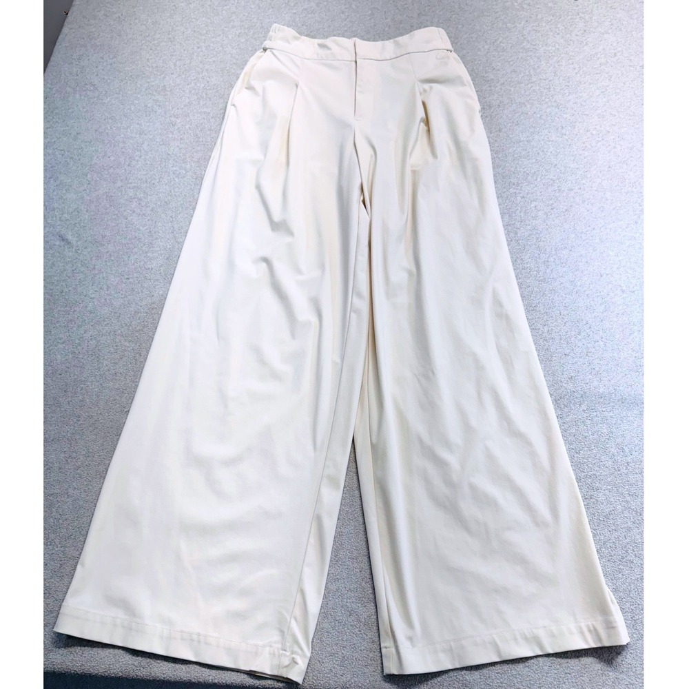 Athleta Wide Leg Trousers Womens Size 2 Cream Pleated High Rise Travel Pants